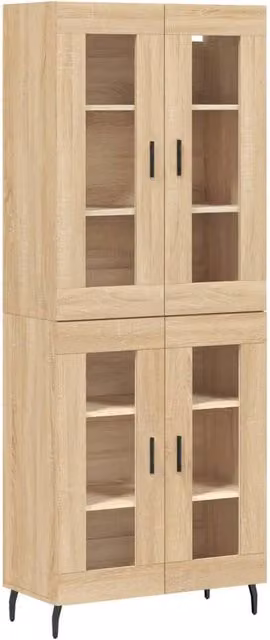 Berkfield Home Sonoma Oak Highboard in Beige with Glass Doors, W/D/H: 69.5 x 34 x 180 cm – 1