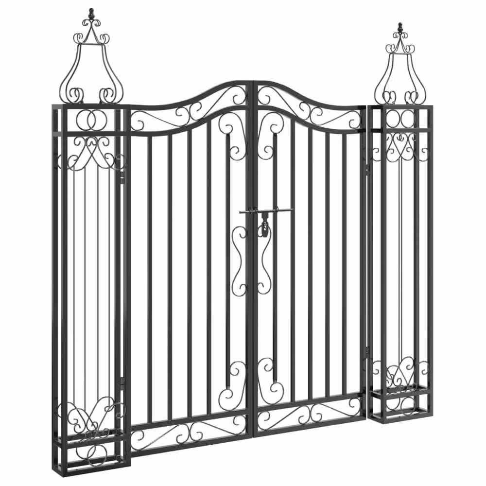Berkfield Home Elegant Black Wrought Iron Garden Gate, W/D/H: 121 x 8 x 120 cm – 3