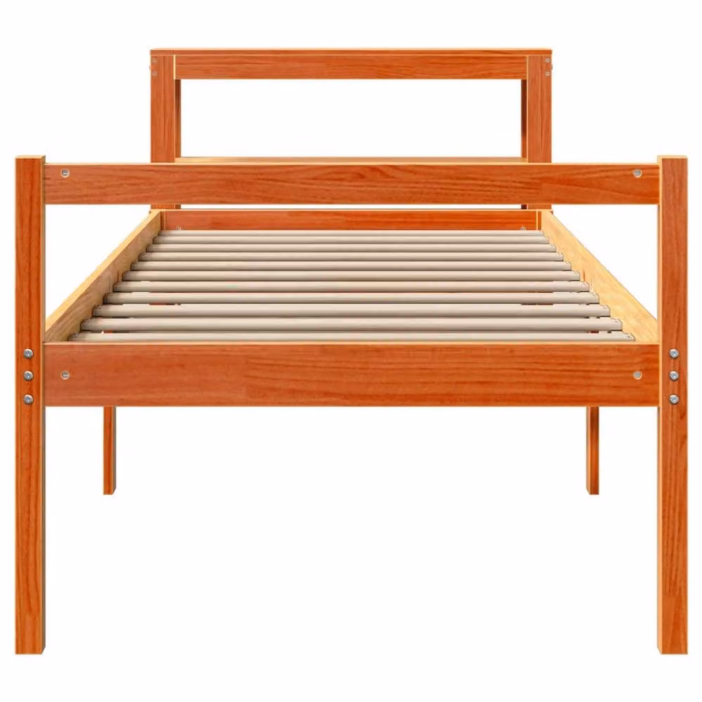 Berkfield Home Small Single Solid Wood Bed Frame with Headboard in Wax Brown, W: 75 cm, L: 190 cm – 2