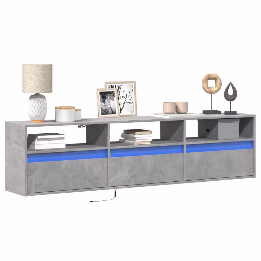 Berkfield Home Modern Wall Mounted TV Cabinet with Integrated LED Lighting in Matt Concrete Grey, W/D/H: 180 x 45 x 31 cm – 2