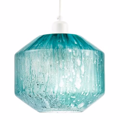 Happy Homewares Modern Round Blue Petrol and Turquoise Glass Pendant Ceiling Light Shade W/D/H: 24 x 24 x 20 cm – 1