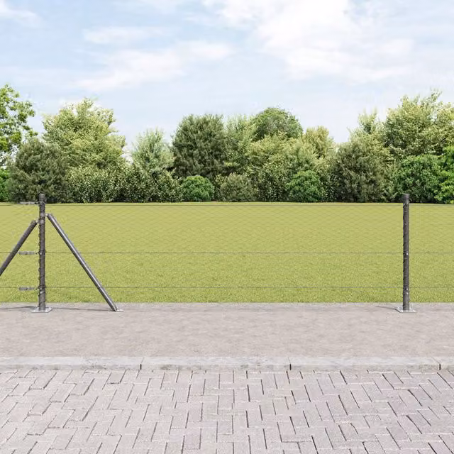 Berkfield Home Grey Powder-Coated Steel Hexagon Fence, W: 0.6 m, L: 50 m