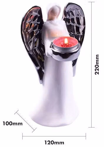 Netagon Ceramic Winged Angel Tealight Holder Ornament in White and Silver for Christmas Tabletop Decoration – 2
