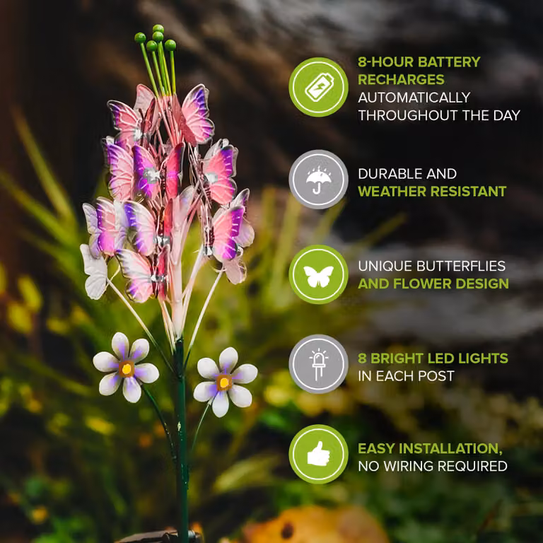 LIVIVO LED Solar Garden Stake Light in Purple with Dusk Sensor and IP44 Waterproof Rating