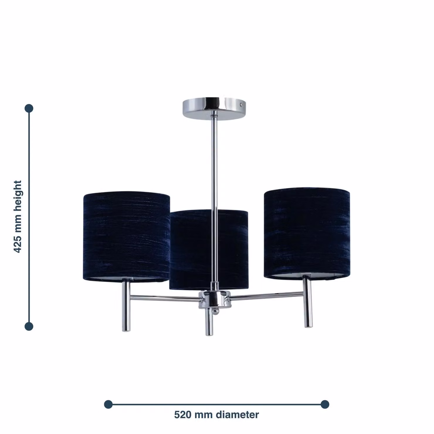 First Choice Lighting Brea Chrome 3 Light Ceiling Fitting with Blue Fabric Shades – 5