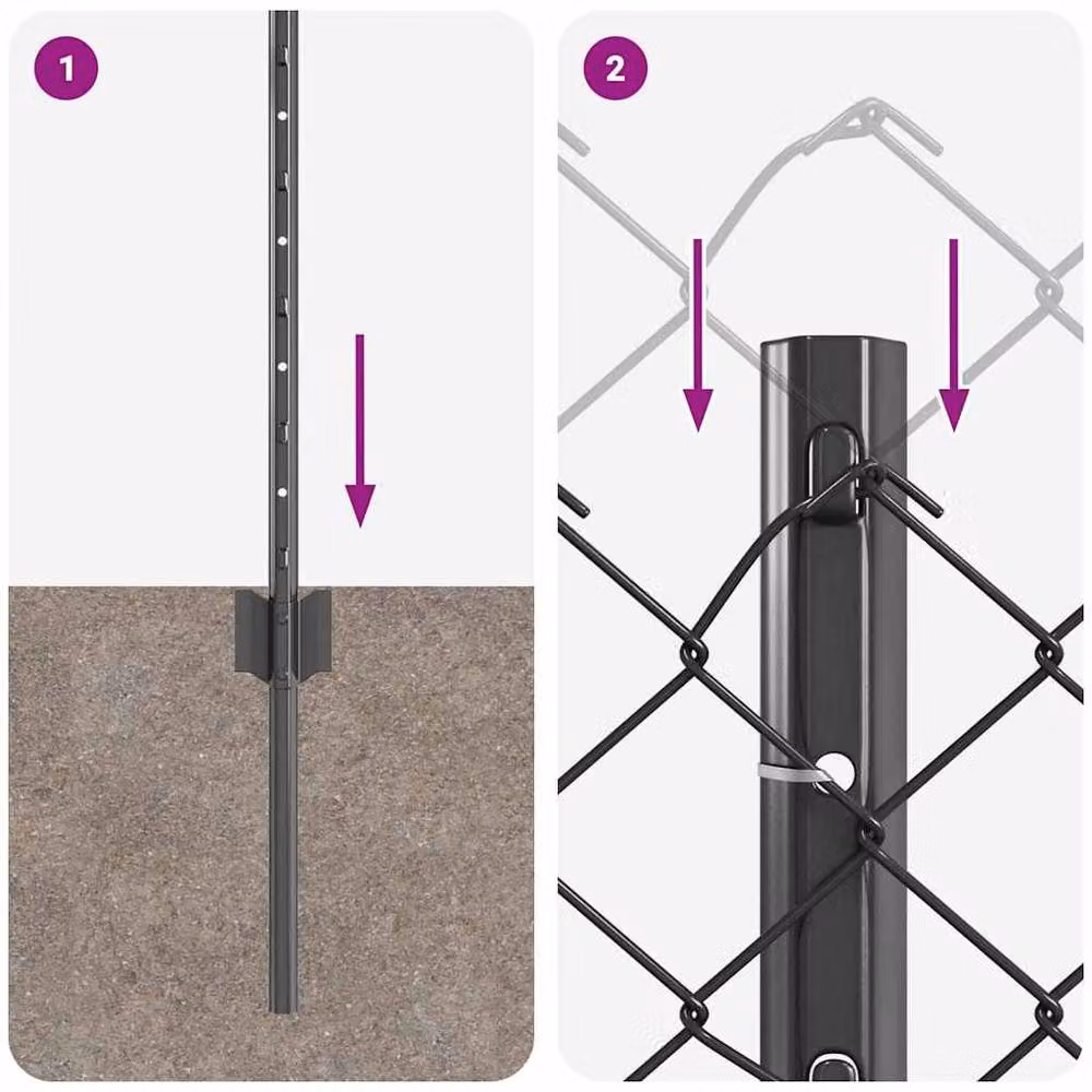 Berkfield Home Grey Steel Chain Link Fence with 22 U-Profile In-Ground Posts, W: 25 m, H: 0.6 m – 4