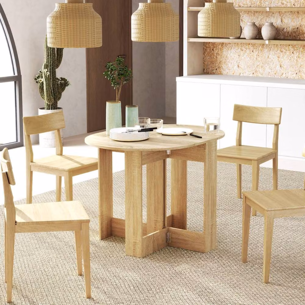 Wyld Haus Vietma Oak Round Drop Leaf Folding Dining Table in Light Oak, W/D/H: 76 x 73.7 x 76 cm – 3