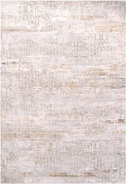 Kukoon Grey and Gold Metallic Floral Motif Textured Low Pile Area Rug, W: 80 cm, L: 150 cm