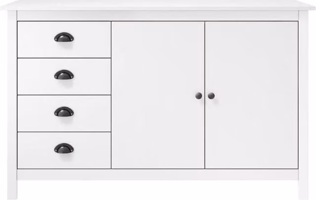 Berkfield Home Hill Sideboard in White Solid Pine Wood, W/D/H: 130 x 40 x 80 cm