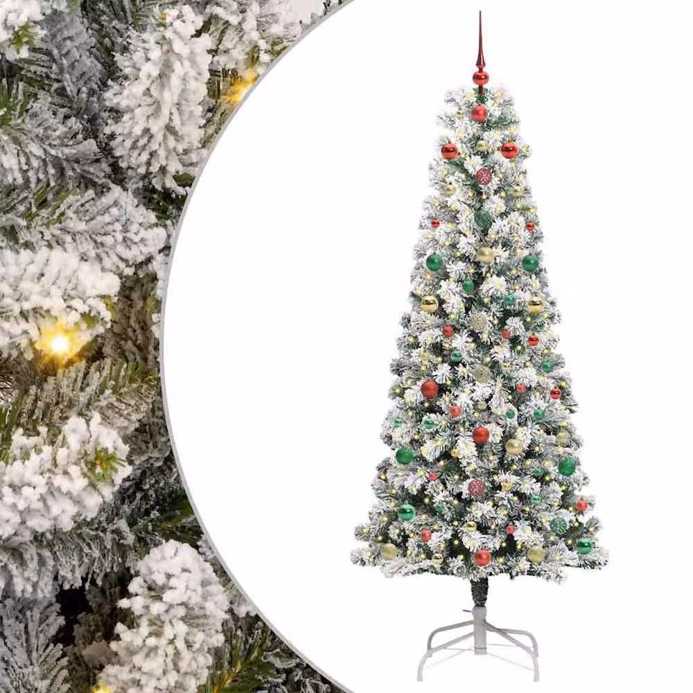 Berkfield Home Artificial Hinged Christmas Tree in Green and White, Height: 210 cm – 2