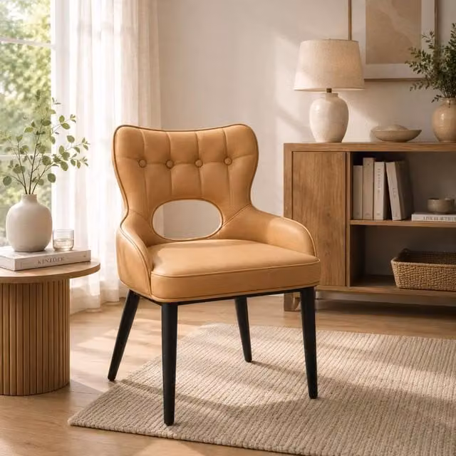 Stratus Interiors Marbella Modern Upholstered PU Leather Dining Chair in Tan – 1