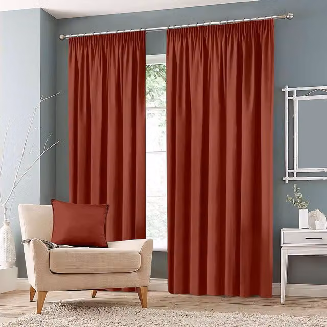 Roseley Plain Orange Blackout Fabric Curtain Panel with Pencil Pleat Tape