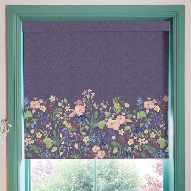 Bluebellgray Berneray Made To Measure Blackout Roller Blind in Midnight Blue and Purple Floral Design