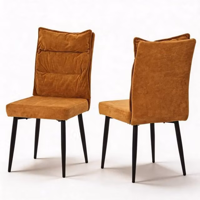 FURNITURE ONE Set of 2 Modern Upholstered Fabric Dining Chairs in Beige and Brown with Metal Frame – 1