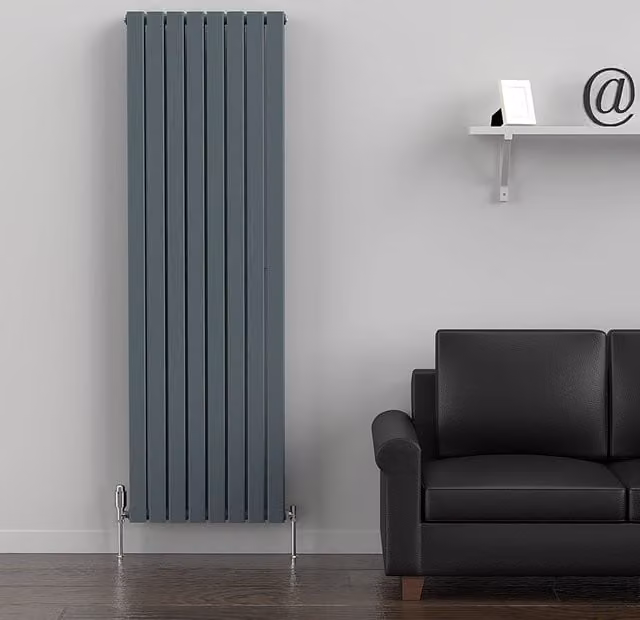 Lux Heat Flat Coloured Vertical Steel Radiator in Grey, H 180 cm x W 56 cm