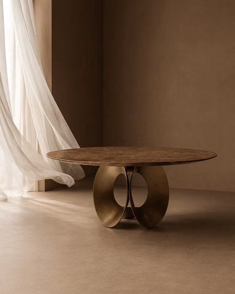 Tommy Franks Arketipo Round Marble Dining Table in Brown and Bronze, Diameter: 160 cm, Height: 76 cm