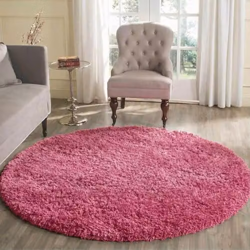 Serdim Rugs Pink Round Shaggy Living Room Rug, Diameter: 120 cm – 1