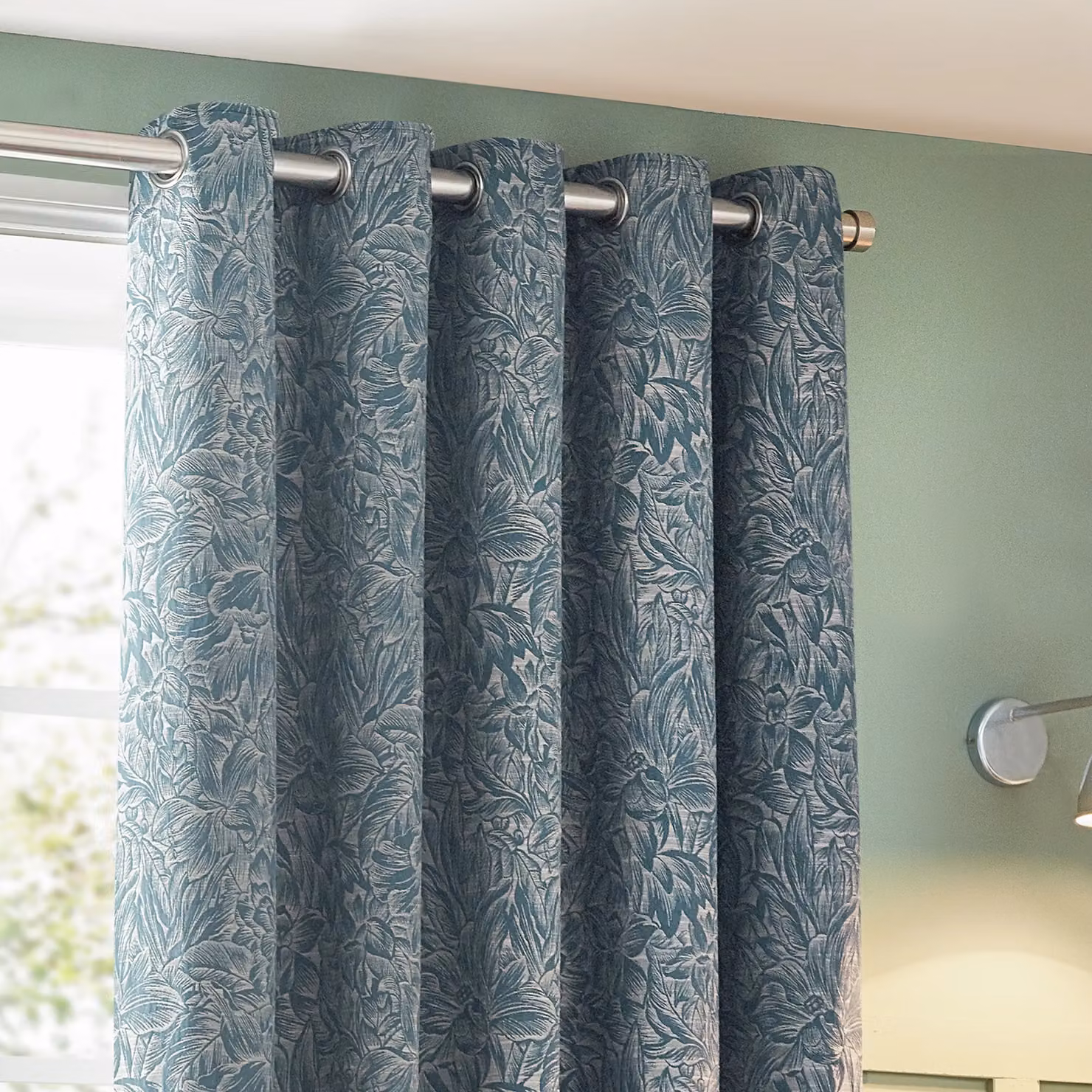Wylder Nature Grantley Floral Jacquard Eyelet Curtain Pair in Blue, Width: 229 cm, Drop: 229 cm – 3