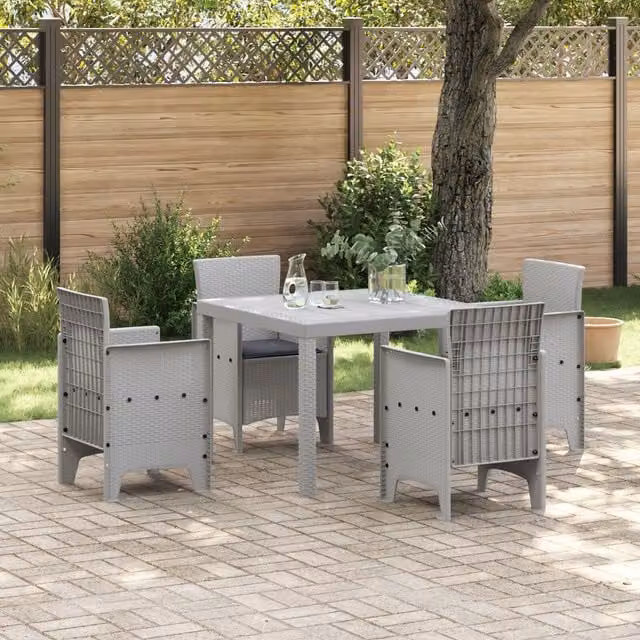 Berkfield Home 5 Piece Modern Poly Rattan Garden Dining Set with Cushions in Grey – 1