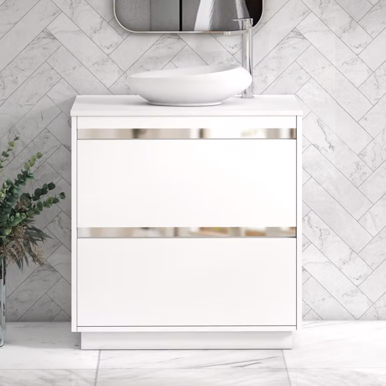 Royal Bathrooms Orion 800mm Matt White Floor Standing 2 Drawer Vanity Unit with Nova Basin and Chrome Accent Trim