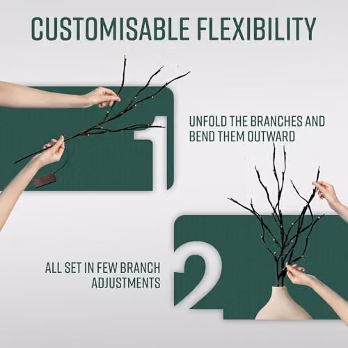 Globrite 2 Pack Brown LED Twig Branch Lights with 20 Warm White LEDs, Battery Powered Decorative Branches for Christmas and Autumn Indoor Décor – 6