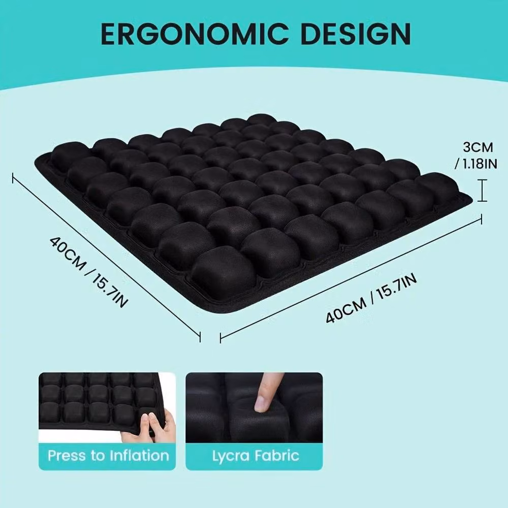 KORVIXA Breathable Inflatable Rectangular Seat Cushion for Adults, Black, W/D: 120 x 90 cm – 2