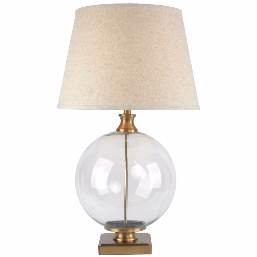 Wyld Haus Lunel Glass Orb Table Lamp with Beige Linen Tapered Shade in Bronze – 2