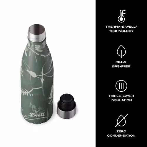 S'well Stainless Steel Vacuum Insulated Water Bottle, Green Floral, 503 ml – 3