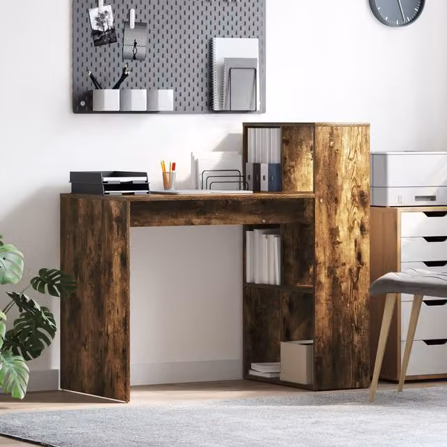Berkfield Home Modern Writing Desk in Smoked Oak Brown Engineered Wood
