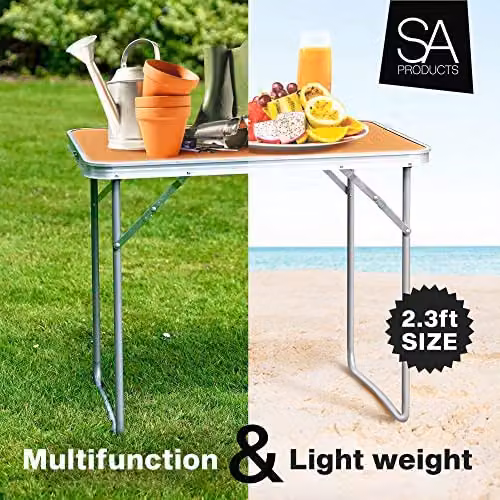 Pelle & Sol Utility Folding Table with Aluminium Frame, Brown, H 70.1 cm x W 70.1 cm x D 50 cm – 4