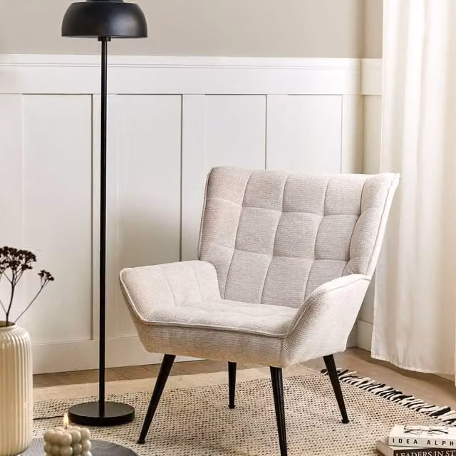 Wyld and Coco Retro Wide Armchair in Light Beige with Water-Repellent Fabric and Metal Frame – 1