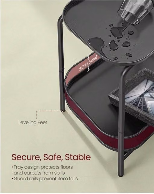 VASAGLE Modern 2-Tier Side Table in Black