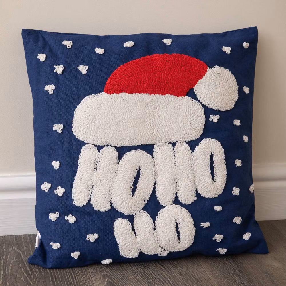 Samuel Alexander Ho Ho Ho Santa Hat Soft Christmas Decorative Cushion, Blue, W: 44 cm – 6