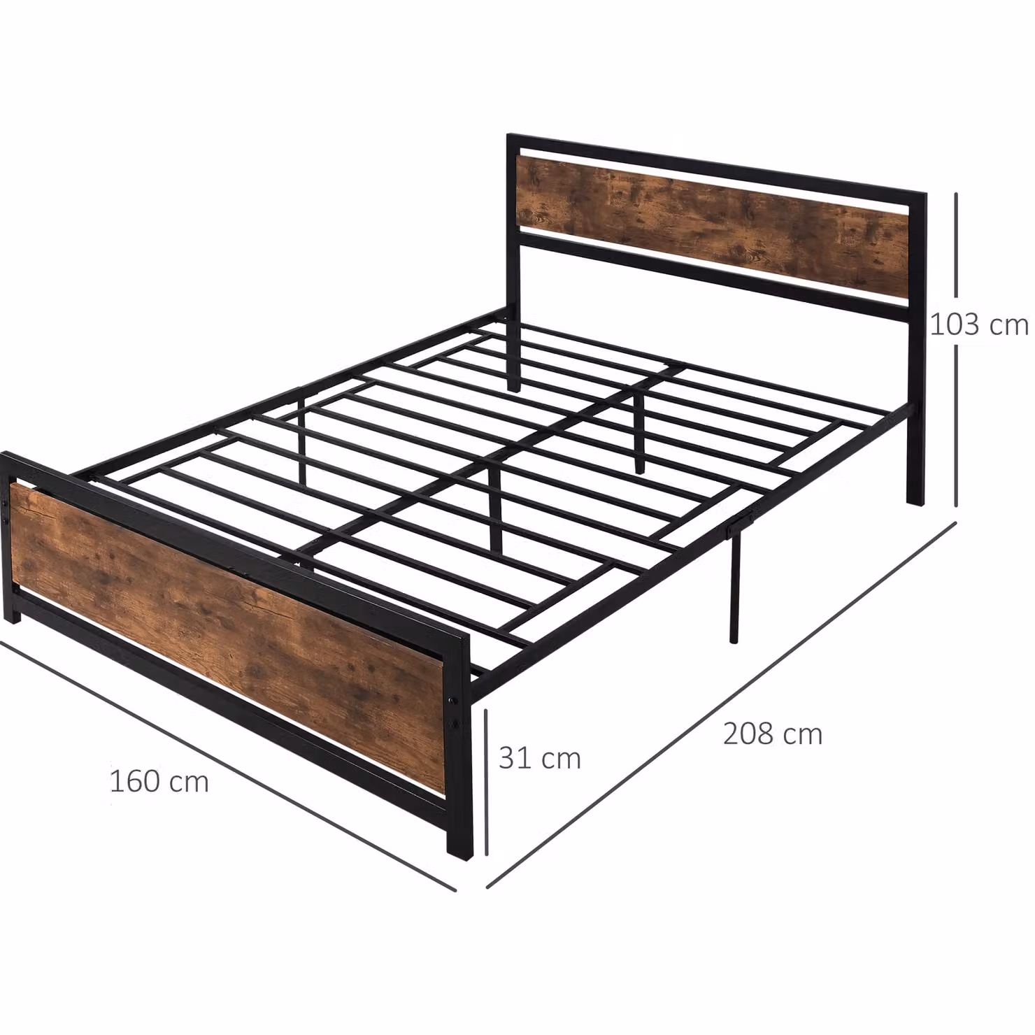 HOMCOM Industrial Metal Bed Frame with Headboard and Footboard in Black, Size: 90 x 200 cm – 3