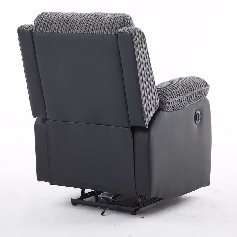 FURNITURE ONE Electric Reclining Sofa Set in Grey Corduroy Fabric – 3