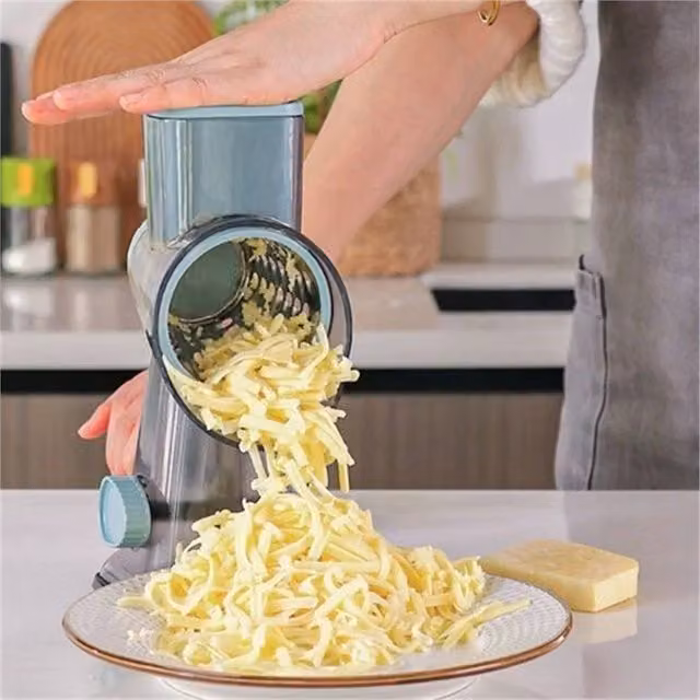 VOGREX 3-in-1 Manual Rotary Cheese Grater, Vegetable Slicer and Nut Grinder in Blue – 1