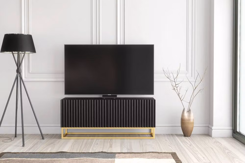 Creative Furniture Ripple Modern Fluted TV Unit in Black and Gold, W: 100 cm, D: 45 cm, H: 35 cm – 4