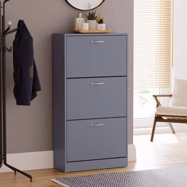 HD Designs Vida Designs Modern Grey 3 Drawer Shoe Cabinet with Tilting Compartments – 1
