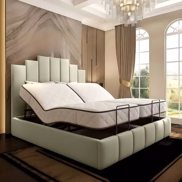 Paradise Beds Ltd Tech Art Deco Electric Adjustable Bed Set with Pocket Sprung Mattress in Pale Green, W/D: 200 x 200 cm
