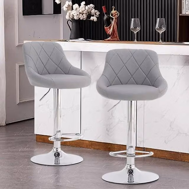 Alivio Set of 2 Modern Grey Kitchen and Dining Bar Stools with Chrome Metal and Plastic Finish