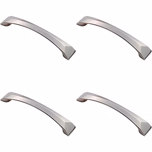 Loops 4 Pack Chiselled Cabinet Pull Handle in Brushed Silver, W: 14.5 cm, H: 2.5 cm, Fixing Centres: 128 mm