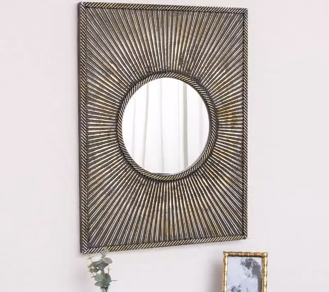 Melody Maison Art Deco Rectangular Wall Mirror in Black and Gold, W: 60 cm, H: 80 cm – 1