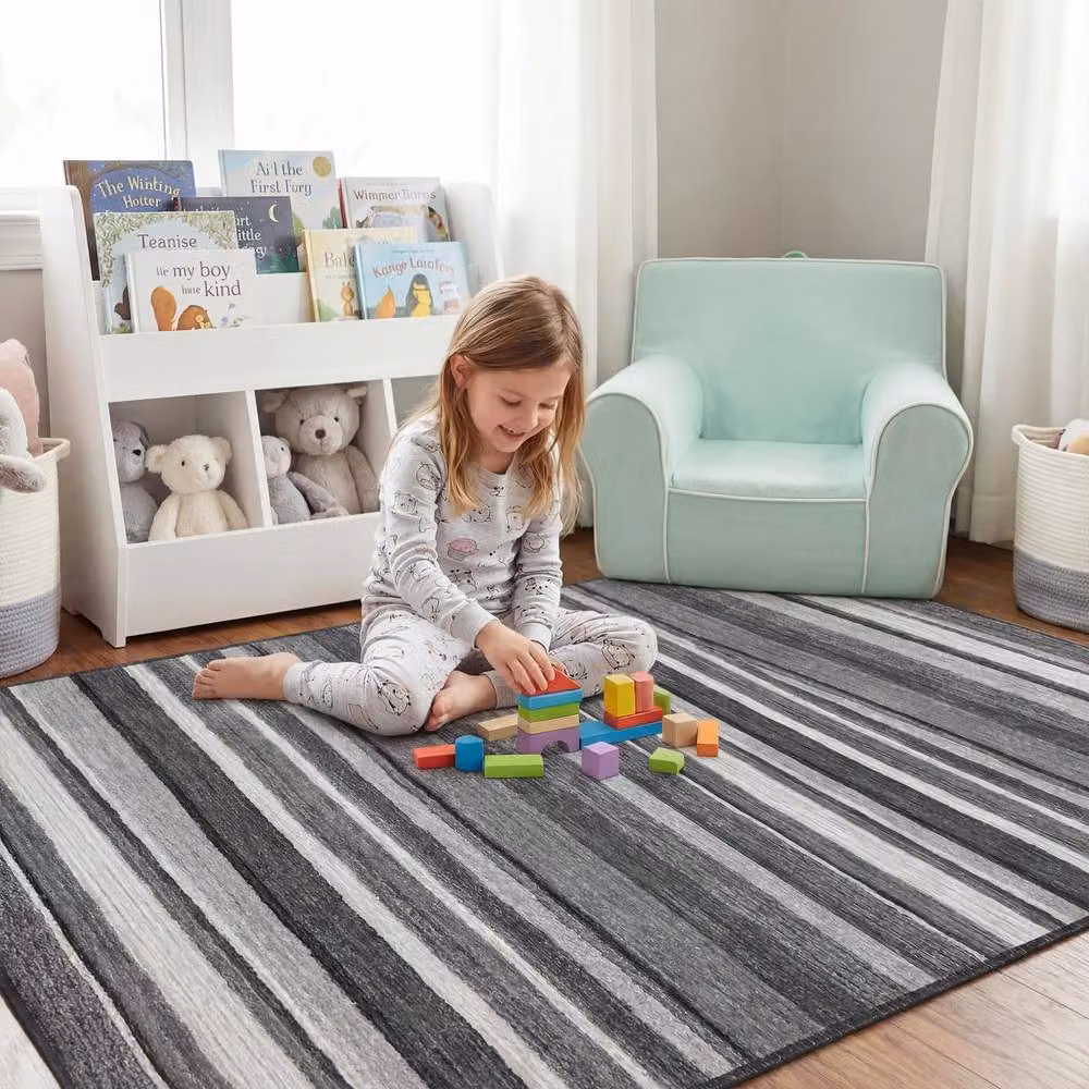 MCC Direct Modern Striped Rectangular Microfibre Rug in Grey, W: 160 cm, D: 230 cm – 2