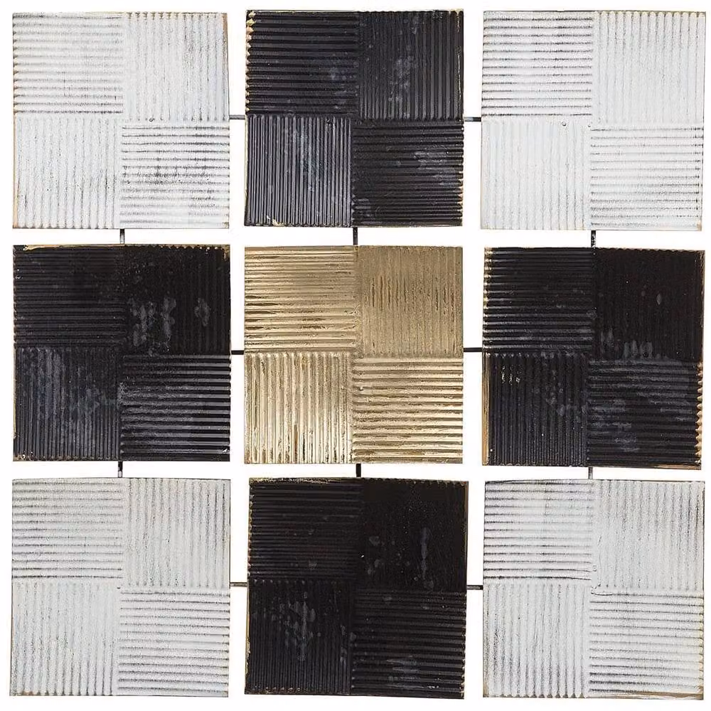Wyld and Coco Geometric Metal Wall Art in Black, White and Gold, W: 50 cm, H: 50 cm – 2