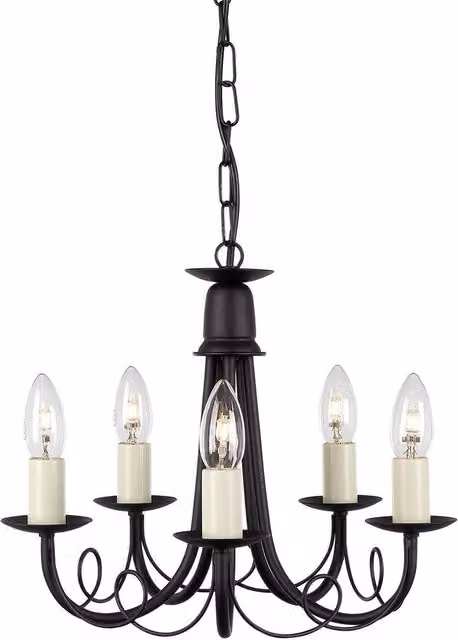 Elstead Minster 5 Light Chandelier in Black and Gold Finish with E14 Bulbs