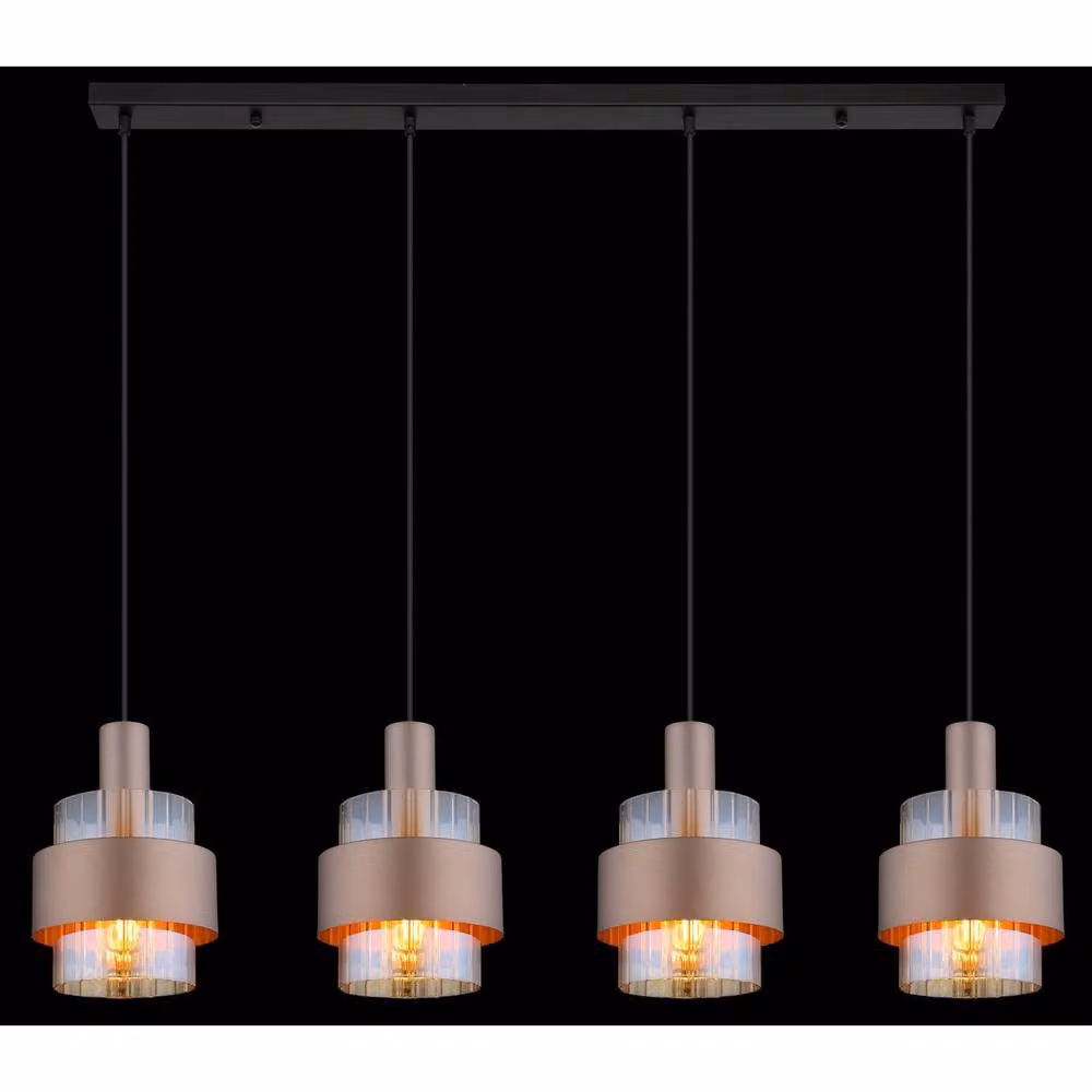 Netlighting Milley Bar Pendant Ceiling Light with Amber Glass Shades in Matt Black and Brown, 4x E27, Height Adjustable – 3