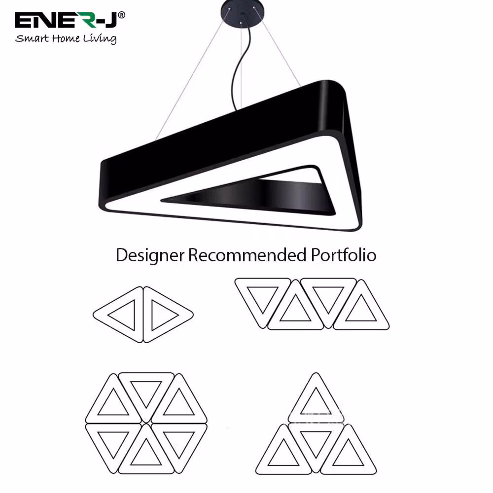 ENER-J Modern Black Triangle LED Pendant Light, 36W 6500K Cool White, Diameter: 80 cm – 3