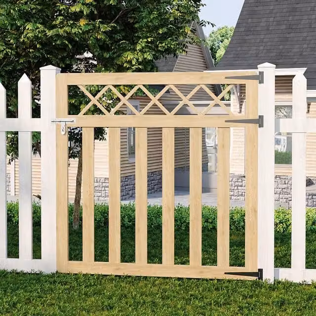 Livingandhome Spruce Wood Garden Fence Gate with Wire Mesh Design in Soft Yellow, Width: 120 cm