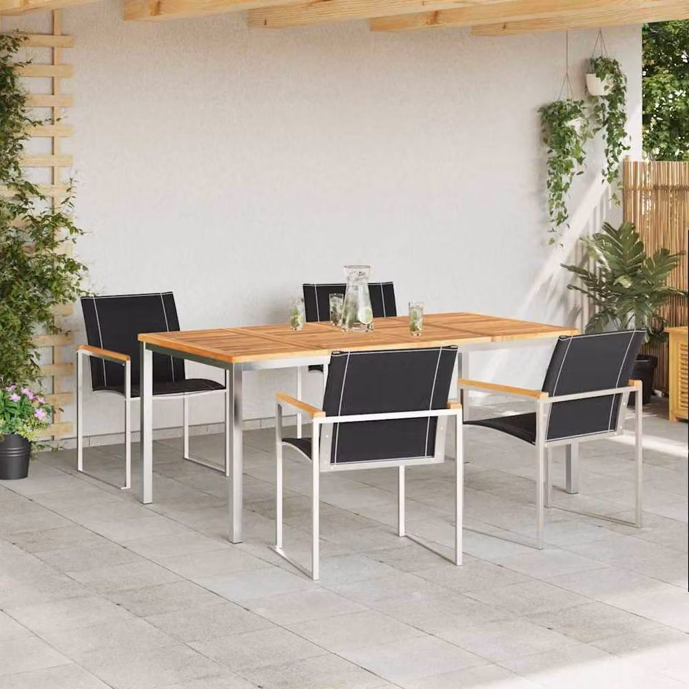 Berkfield Home 5 Piece Garden Dining Set in Brown Solid Acacia Wood and Steel – 3