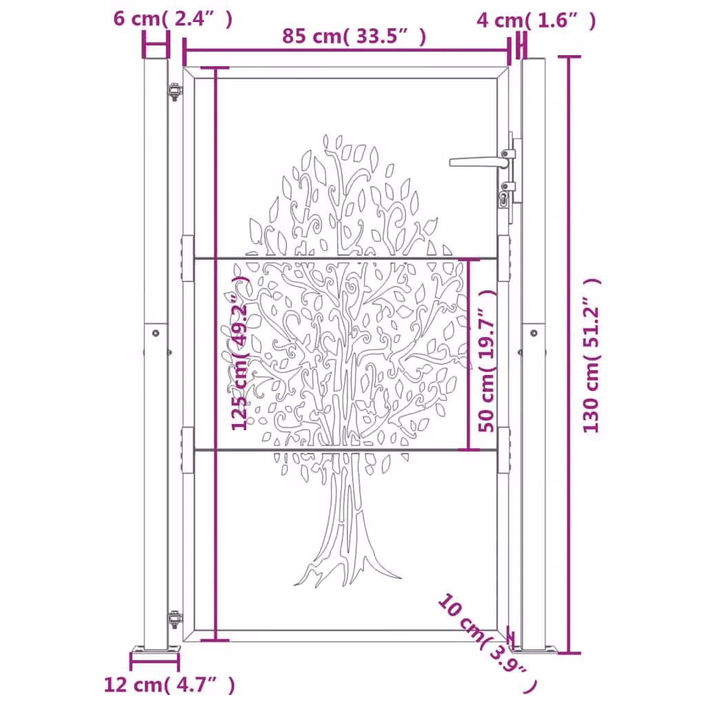 Berkfield Anthracite Steel Garden Gate with Tree Design, W: 105 cm, H: 130 cm – 5